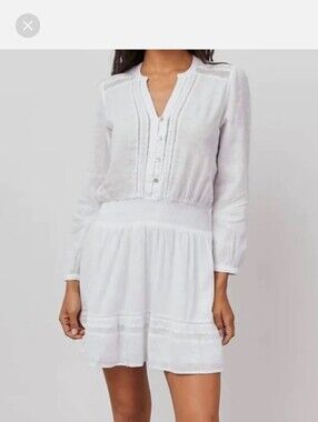 🌁 NWOT: RAILS; JASMINE LONG-SLEEVE TIERED MINI DRESS; WHITE/MEDIUM.